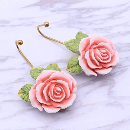 OPENDGO 3PCS Rose Resin Wall Hooks Wall Mounted Creative Flower Iron Hook for Hanging Coat/Hat/Key/Towel/Handbag Hooks/Hangers Room Wall Decor