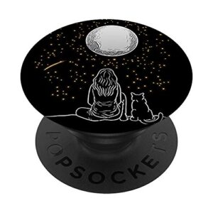 full moon cat stargazing cool lunar sphere stargazer gift popsockets popgrip: swappable grip for phones & tablets