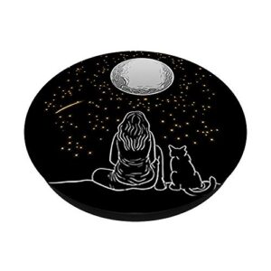 Full Moon Cat Stargazing Cool Lunar Sphere Stargazer Gift PopSockets PopGrip: Swappable Grip for Phones & Tablets