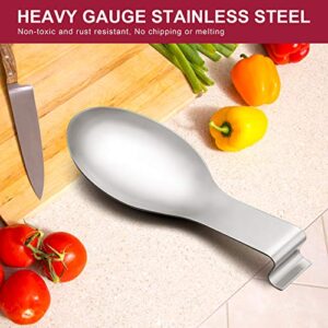 Spoon Rest Set of 2, E-far Stainless Steel Spoon Ladle Holder Spatula Rest for Kitchen Stove Top, Large Size & Dishwasher Safe