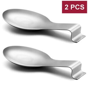 Spoon Rest Set of 2, E-far Stainless Steel Spoon Ladle Holder Spatula Rest for Kitchen Stove Top, Large Size & Dishwasher Safe