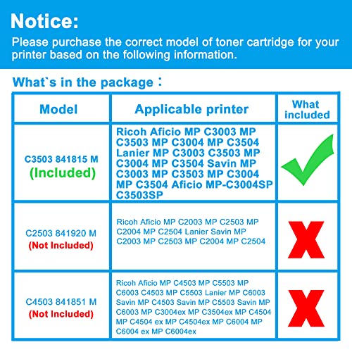 LCL Compatible Toner Cartridge Replacement for Ricoh 841815 MP C3003 C3503 C3004 C3504 C3003 C3503 C3004 C3504 Lanier MP C3003 C3503 C3004 C3504 Savin MP C3003 C3503 C3004 C3504 (1-Pack Magenta)