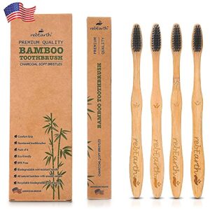 bamboo aesthetic toothbrush wood set of 4 | ultra soft bristles | black charcoal infused | american brand | upgrade hygiene & reduce waste | brushes teeth care | earth friendly | plant based