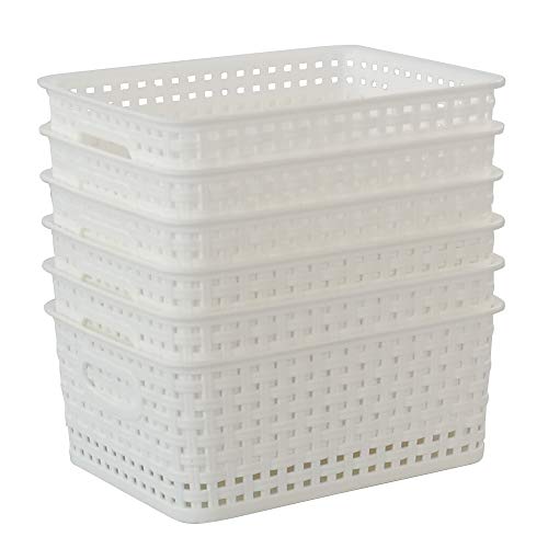 Callyne 6-Pack Woven Plastic Storage Baskets, White