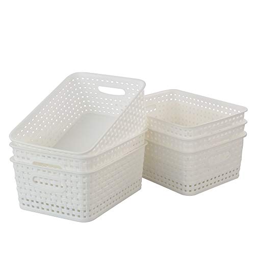 Callyne 6-Pack Woven Plastic Storage Baskets, White