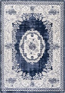 jonathan y mdp401a-4 rosalia cottage medallion indoor area-rug vintage bohemian easy-cleaning bedroom kitchen living room non shedding, 4 ft x 6 ft, ivory/navy