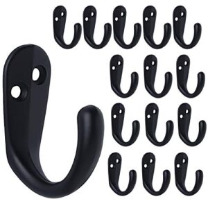 ibosins 15pcs coat hooks wall mounted single prong robe hook for hanging towel hooks with 30 screws for bags, hat, cap, scarf, cup (black)