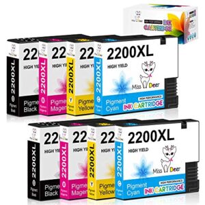 miss deer compatible pgi-2200xl pigment ink cartridges work with maxify mb5020 mb5320 mb5120 ib4120 and ib4020 printers (2 pigment black, 2 cyan, 2 magenta, 2 yellow) 8-pack