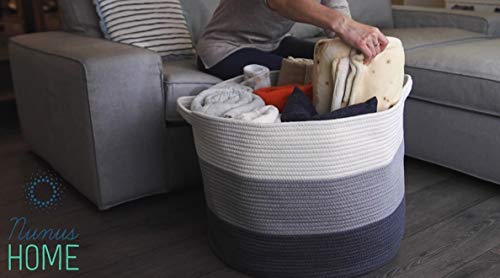 Nunus Home, Jumbo Woven Cotton Rope Basket (22"x22"x16") Blanket Basket, Blanket storage, Large Baskets for Blankets, Blanket Basket Living Room, Storage basket, Baskets for Organizing, Grey 3 shades