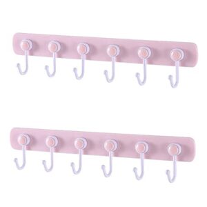 bosgas adhesive wall hook with 6 rotate hooks,wall coat rack, perfect for hanging clothes cooking tool towel in kitchen and bedroom, easy to use, strong bearing capacity (pink 2 pack)