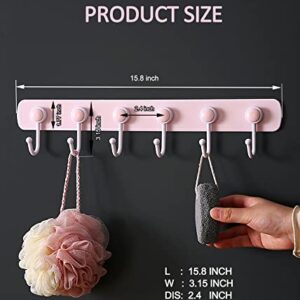 BOSGAS Adhesive Wall Hook with 6 Rotate Hooks,Wall Coat Rack, Perfect for Hanging Clothes Cooking Tool Towel in Kitchen and Bedroom, Easy to Use, Strong Bearing Capacity (Pink 2 Pack)