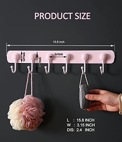 BOSGAS Adhesive Wall Hook with 6 Rotate Hooks,Wall Coat Rack, Perfect for Hanging Clothes Cooking Tool Towel in Kitchen and Bedroom, Easy to Use, Strong Bearing Capacity (Pink 2 Pack)