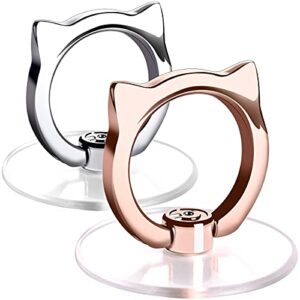 cat phone ring holder - ei sonador clear cell phone ring holder transparent stand finger grip (1 silver + 1 rose gold cat)