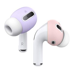 elago 2 pairs airpods pro ear tips cover designed for apple airpods pro, anti slip silicone cover, dust-free [fit in the case] (2 pairs of 2 colors) [us patent registered] (lovely pink & lavender)