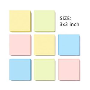 8 Pads Sticky Notes 3x3 Pastel Colors Self-Stick Notes Pads Super Adhesive Sticky Notes Great Value Pack