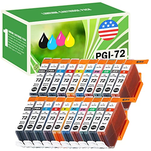 Limeink 20 Pack Compatible Ink Cartridges Replacements for PGI-72 High Yield for Pixma Pro 10 10s Pima pro10s pro10 Printer Cartridge (2X Each PBK, MBK, C, M, Y, PC, PM, R, GY, CO)