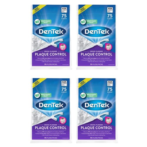 DenTek Cross Flosser Plaque Control Floss Picks, X-Shaped Floss, 75 Count, (Pack of 4)