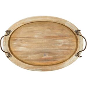 Oval Coffee Table Serving Tray, Wood Farmhouse Decor (15.75 x 10.8 x 1.25 Inches)