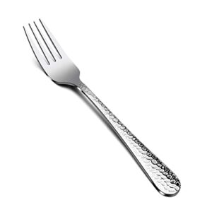 e-far 12-piece stainless steel hammered dinner forks set, salad flatware forks use for home, kitchen, restaurant, round edge & mirror polished, dishwasher safe - 7.9 inches
