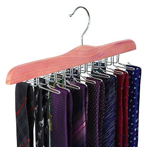 TOPIA HANGER American Red Cedar Wooden Tie Racks for Closet, 24 Tie Hangers Organizer, High-Grade Space Saving Necktie Holder for Storage and Display Bra, Tank Top, Camisole (1-Pack) CT14T