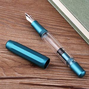 czxwyst T1 Piston Metal Fountain Pen Large-Capacity Ink Pen Original Box (Blue, Fine Nib 0.6mm)