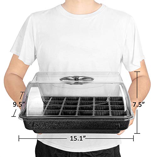 iPower Heating Seed Starter Germination Kit Seedling Propagation Tray with Heater and 5in Vented Humidity Dome, 1-Pack, Black&Transparent