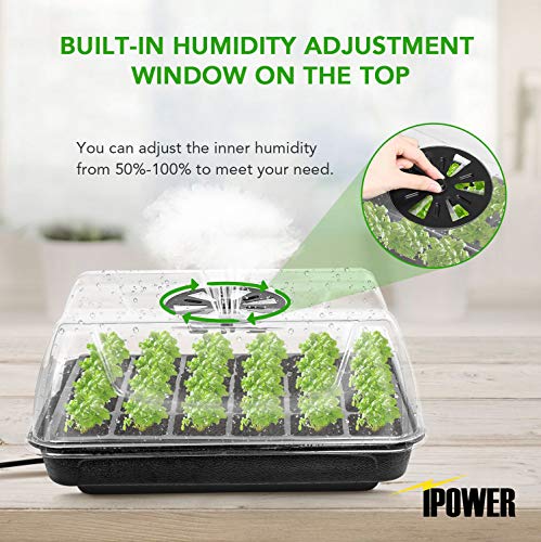 iPower Heating Seed Starter Germination Kit Seedling Propagation Tray with Heater and 5in Vented Humidity Dome, 1-Pack, Black&Transparent