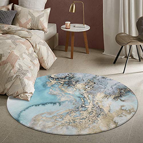 Lahome Marble Pattern Round Area Rug - 4' Diameter Faux Wool Non-Slip Area Rug Accent Distressed Throw Rugs Floor Carpet for Living Room Bedrooms Laundry Room Decor (Round - 4' Diameter, Blue)