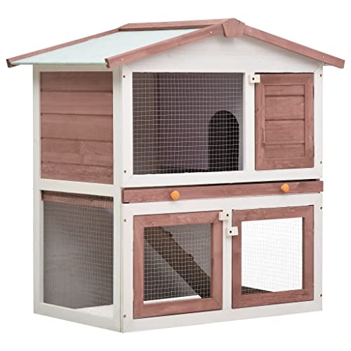 vidaXL Solid Pinewood Outdoor Rabbit Hutch 3-Door Bunny Pet House Multi Colors