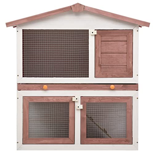 vidaXL Solid Pinewood Outdoor Rabbit Hutch 3-Door Bunny Pet House Multi Colors