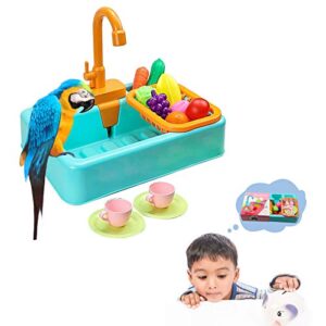 sgqcar pet parrots bathtub pretend play kitchen sink toy electric dishwasher playing toy parrot bathtub with faucet bird bathing box bird feeder bird bathroom toys green