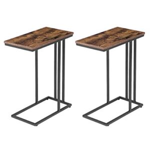 hoobro c side table, set of 2, portable laptop holder snack table, heavy-duty sofa side table, wood look accent table, space saving in living room, bedroom, rustic brown and black bf02sfp201