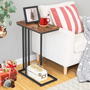 HOOBRO C Side Table, Set of 2, Portable Laptop Holder Snack Table, Heavy-Duty Sofa Side Table, Wood Look Accent Table, Space Saving in Living Room, Bedroom, Rustic Brown and Black BF02SFP201