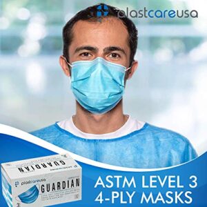 PlastCare USA Box of 50 4-Ply ASTM Level 3 Face Masks, Disposable (Blue)