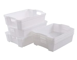 neadas white stacking storage basket tray, plastic shallow basket, 6 packs