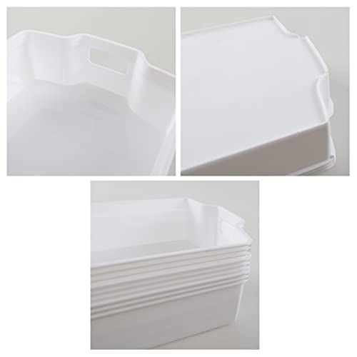 Neadas White Stacking Storage Basket Tray, Plastic Shallow Basket, 6 Packs