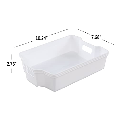 Neadas White Stacking Storage Basket Tray, Plastic Shallow Basket, 6 Packs