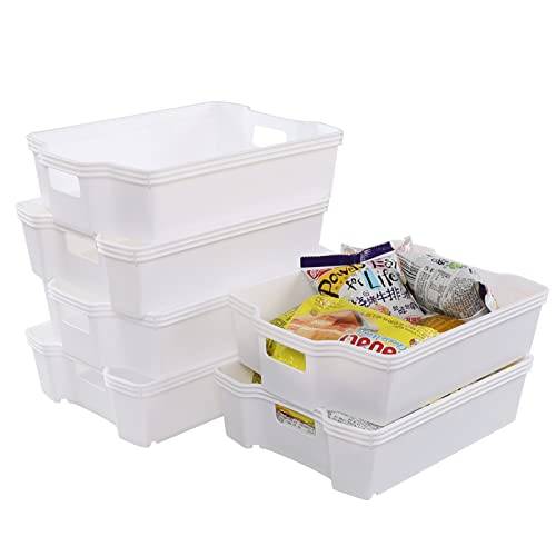 Neadas White Stacking Storage Basket Tray, Plastic Shallow Basket, 6 Packs