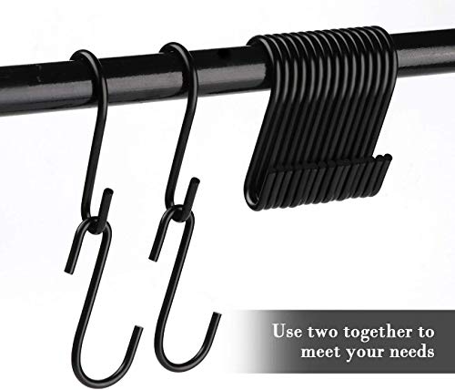 HYPYRANOW 50 Pack Black S Hooks Steel S Hanging Hooks Heavy Duty S Hanger Hook Metal Kitchen Pot Rack Hooks Closet Hooks Plants Hooks for Hanging Pot, Pan, Cups, Plants, Bags, Jeans, Towels