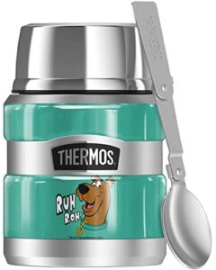 thermos scooby-doo ruh roh face, stainless king stainless steel food jar with folding spoon, vacuum insulated & double wall, 16oz