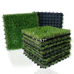 xlx turf artificial grass tiles interlocking turf deck set 9 pack - 12"x12" synthetic fake grass self-draining mat flooring decor pad for dog pet indoor outdoor