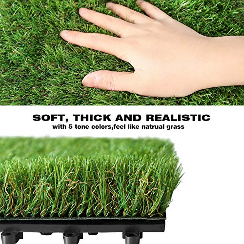 XLX TURF Artificial Grass Tiles Interlocking Turf Deck Set 9 Pack - 12"x12" Synthetic Fake Grass Self-draining Mat Flooring Decor Pad for Dog Pet Indoor Outdoor