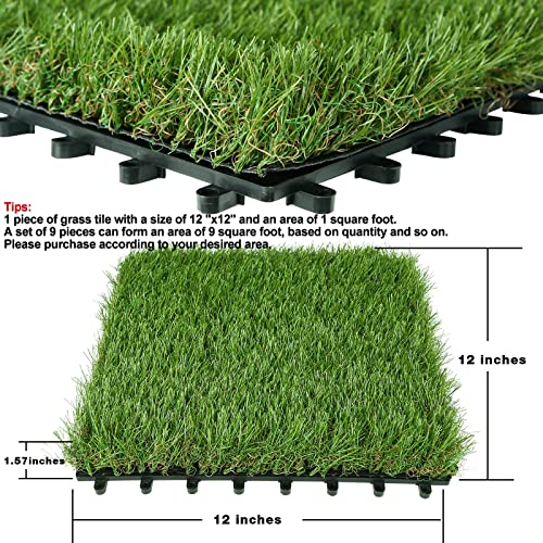 XLX TURF Artificial Grass Tiles Interlocking Turf Deck Set 9 Pack - 12"x12" Synthetic Fake Grass Self-draining Mat Flooring Decor Pad for Dog Pet Indoor Outdoor