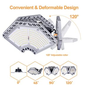 LED Garage Lights, 140W 18500 Lumens Garage Lighting, 6000K Daylight with Deformable Three Panels Garage Ceiling Light Fixture E26/E27 Triple Glow LED Shop Light for Garage Basement Workshop Warehouse