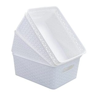 farmoon 4 packs plastic weave storage basket bin, white