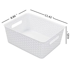 Farmoon 4 Packs Plastic Weave Storage Basket Bin, White