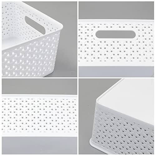 Farmoon 4 Packs Plastic Weave Storage Basket Bin, White