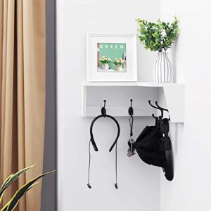 WELLAND Corner Shelf Wall Mounted, Corner Floating Coat Rack Shelf, Corner Hanging Coat Rack with 4 Hooks