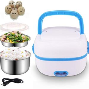 Sethruki Electric Lunch Box Heater Portable Food Warmer Bento Food Grade Material 2 Layers Steamer with Stainless Steel Bowls and Plate, Egg Steaming Rack, Cup, For Home and Office