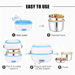 Sethruki Electric Lunch Box Heater Portable Food Warmer Bento Food Grade Material 2 Layers Steamer with Stainless Steel Bowls and Plate, Egg Steaming Rack, Cup, For Home and Office